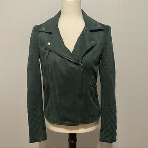 Kut from the Kloth Faux Suede Leather Jacket Motorcycle Women’s S Dark Green